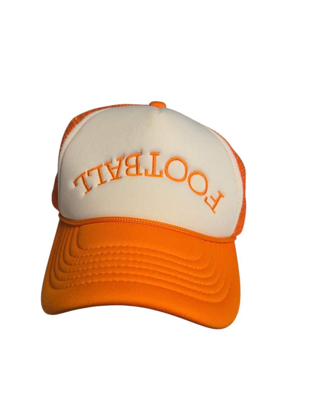 Football Vibrant Orange & White Trucker Hat Embroidered Snapback Cap – Mesh Back